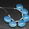 Aqua Chalcedony Smooth Polished Heart Drop Briolette Total 6 Beads and Size 14x14mm approx. Chalcedony is a cryptocrystalline variety of quartz. Comes in many colors such as blue, pink, aqua. Also known to lower negative energy for healing purposes. 